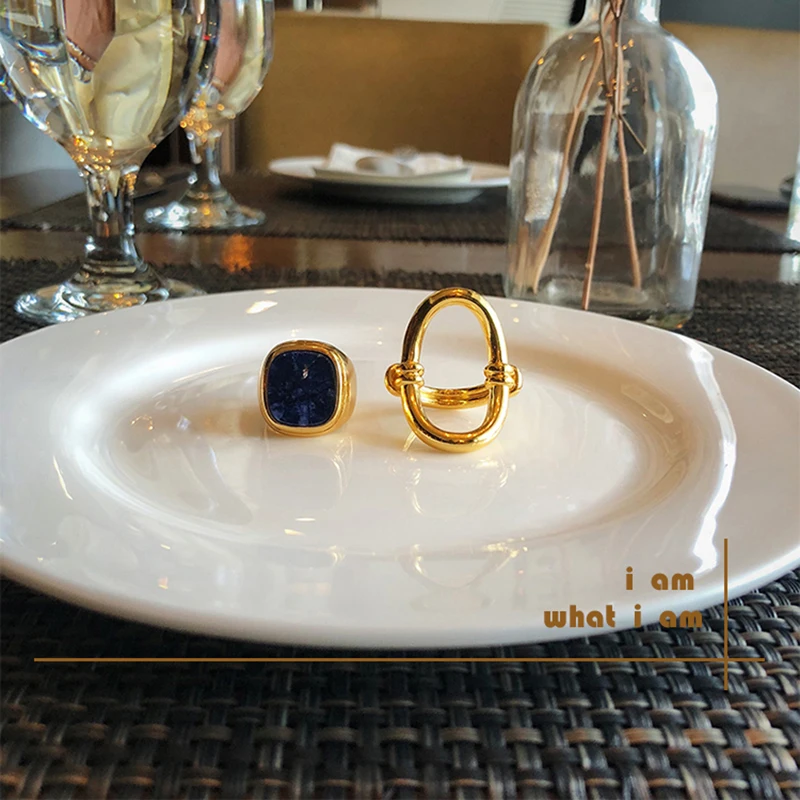 Кольца Peri'sBox золотого цвета из металла лазурита для женщин Простые геометрические полые кольца штабелируемые массивные кольца подарок для нее