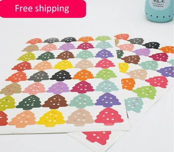 

400 pcs/lot Cute Christmas Trees self-adhesive Hot Stamping Stickers Label Sticker DIY Hand Made Gift /Cake Paper Sticker