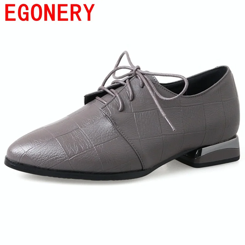 

EGONERY new arrival low heels leisure lady pointed toe lace up spring career concise solid fashion women shoes large size 34-43