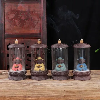 

Creative Buddha Incense Burner Smoke Backflow Cone Incense Burner With Acrylic Protective Cover Ceramic Aroma Smoke Censer