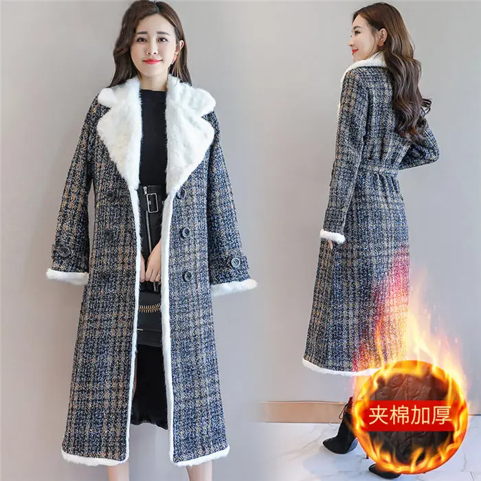 plaid(Add cotton Новая хлопковая куртка Осенняя свободная утепленная клетчатая хлопковая плюшевые пальто средней длины женские шерстяные abrigos mujer invierno f1319 - Цвет: plaid(Add cotton