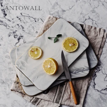 

ANTOWALL Nordic Style Marble Flat Board Gold Inlay Ceramic Plate Board Dessert Cutting Board Western Food Sushi Cake Tray