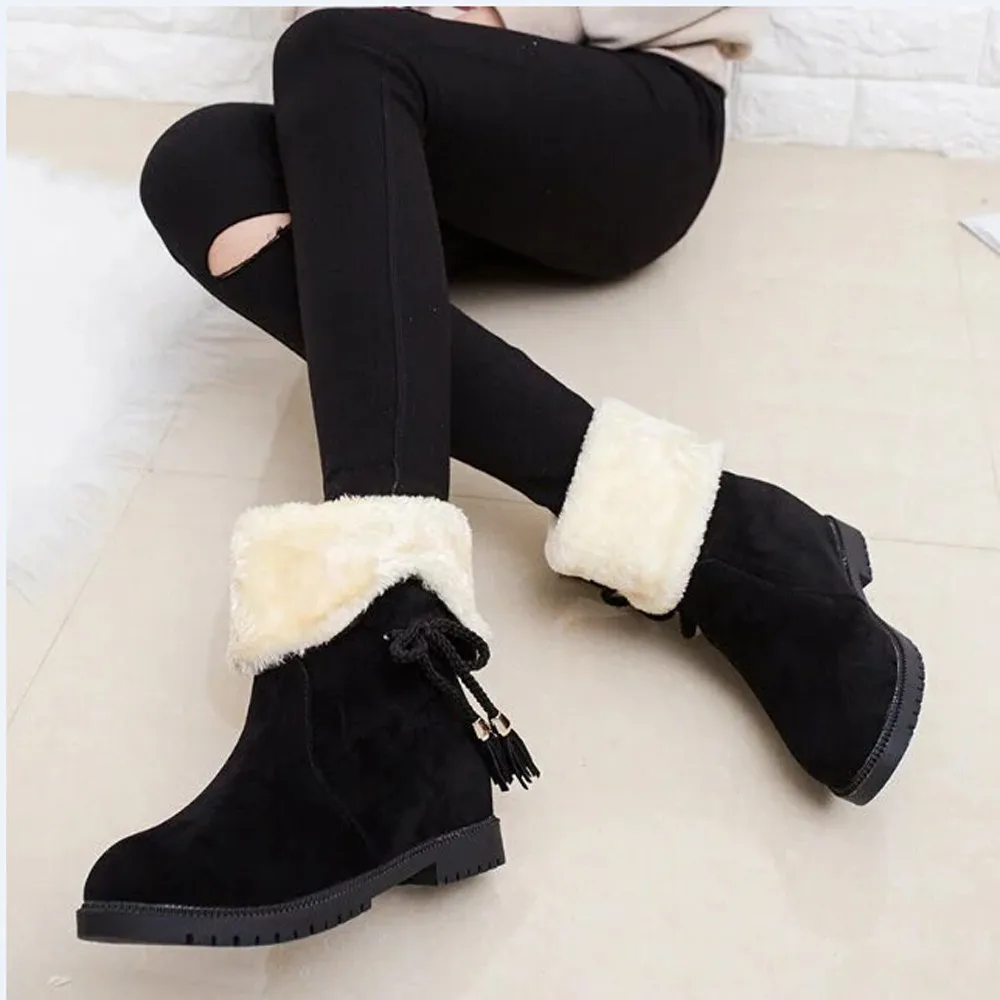 

2018 Hot sale winter boots women ankle snow boots warm heels boots white black girl 35-40 688