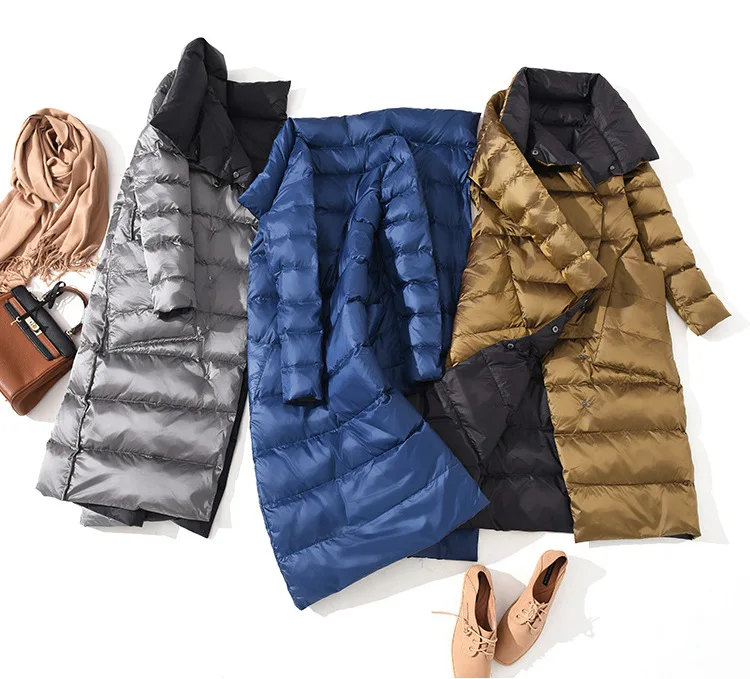 Fashion Winter Ultralight Jacket 2018 New Women Casual Both Sides Duck Down Coat Long Sleeved Slim Medium Long Black Warm Parkas Fashion Winter Ultralight Jacket 2018 New Women Casual Both Sides Duck Down Coat Long Sleeved Slim Medium Long Black Warm Parkas