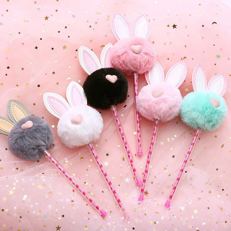 

Cute Colored Warm Plush Rabbit Fox Ears Gel Pen Kawaii Love Black Ink Pen for Girl Kids Gifts School Office Stationery Supplies