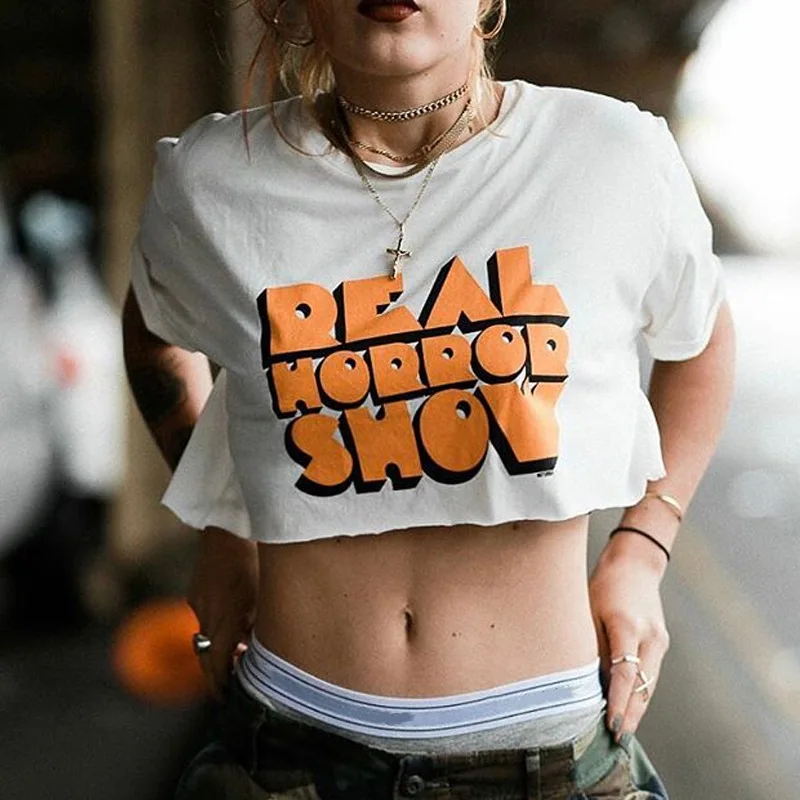 Verão mulheres moda causal manga curta camiseta carta colheita impressão top t shirt fino tee streetwear feminino HT0520