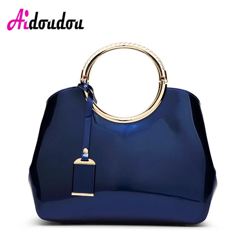 Luxury Ladies Hand Bag 2019 Designer Totes Women Patent Leather Handbags Classic Circle Ring Messenger Bags Large