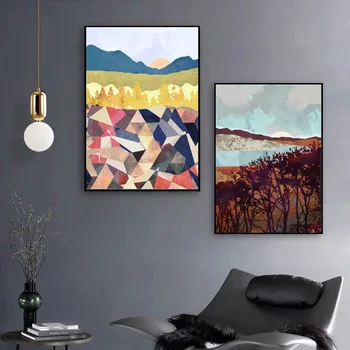 

Abstract landscape art Fall Afternoon Light and Forest Night Canvas Poster Natural poster Wall Pictures for Living Room No Frame