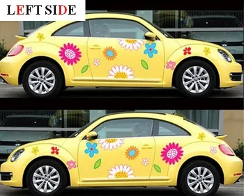 

LEFT SIDE Car Stickers Vinyl Car Body Sticker Cute Sun Flower Floral Bright Waterproof High Quality Decal Customize