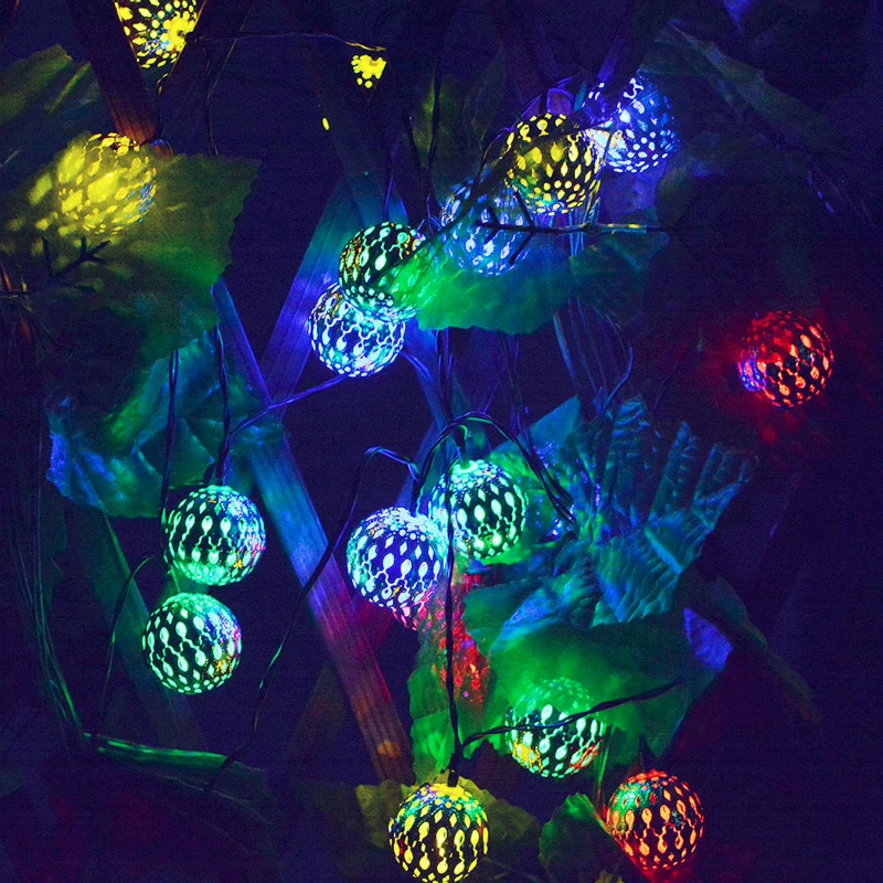 HUSUYUHU SISI солнечные гирлянды 20 светодиодный марокканский шар многоцветный светодиодный гирлянды Солнечные для украшения рождественской елки