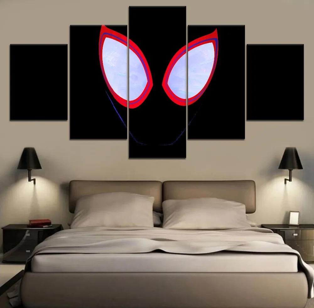 

5 Panel Movie Spider Man Into the Spider Verse Poster Wall Art Home Decor High Quality Canvas Print Painting Decor Framework