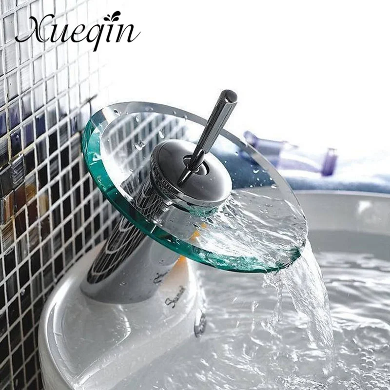 Günstig Bad Wasserfall Becken Waschbecken Mischbatterie Wasserhahn Chrom Poliert Glas Rand Wasserhahn Wasserhahn Mit Wasser Einlass Rohr