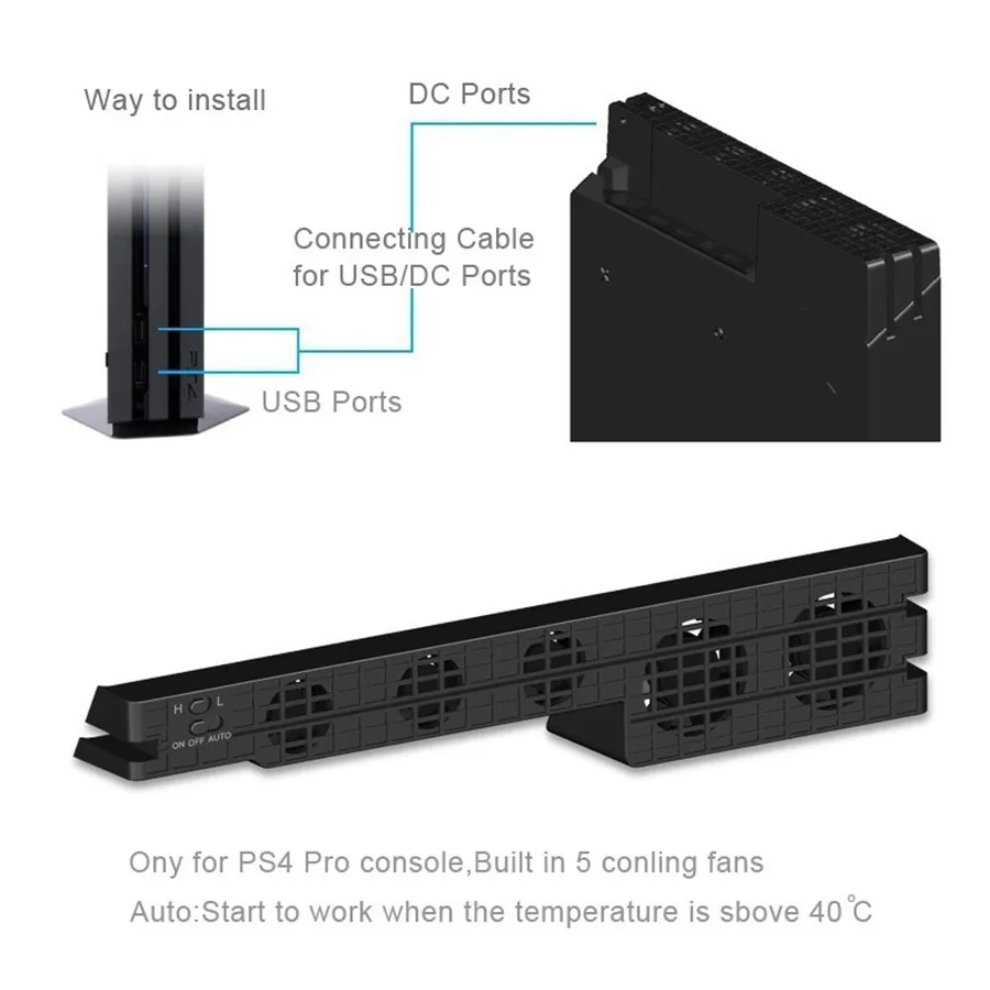 DOBE PS4 Pro Вентилятор охлаждения внешний 5 кулер вентилятор Супер Турбо температура охлаждения USB кабель для Playstation 4 Pro игровая консоль