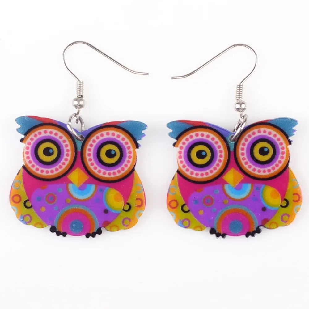 Newei Drop Owl Earrings Long Dangle Earring Acrylic AnimalPattern
