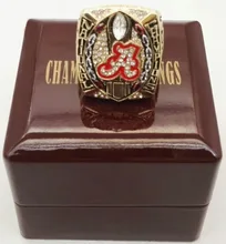 Comercio al por mayor 2015 Alabama Crimson Tide Anillo de Aleación De Zinc chapado en oro de Encargo Deportes Replica Campeonato Nacional Con Cajas De Madera