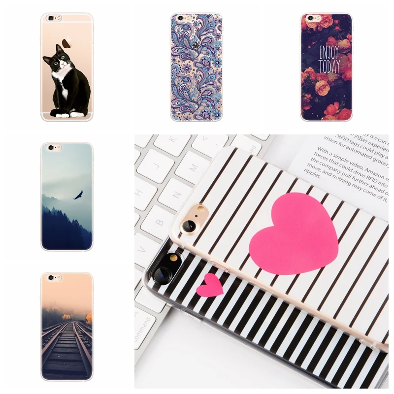 

2017 New Pattern Phone Cases For iPhone 7 8 6 6S Plus 5S SE 5 X 4 4S Fruits Animals Flower Printed Cover Capa TPU Silicon Fundas