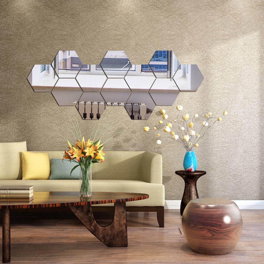 

12Pcs 3D Acrylic Hexagonal Mirror Wall Stickers Home Decoration Wall Stickers Home Decor Living Room - Silver Gold Drop Shipping