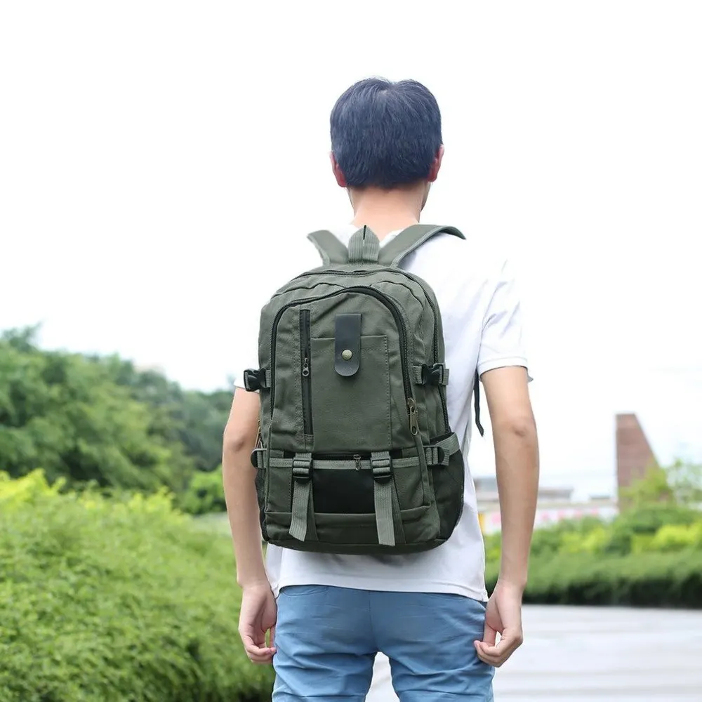 Multifunction Men Canvas Backpack School Rucksack Vintage Satchel Shoulder Laptop Bag Travel Male Backpack