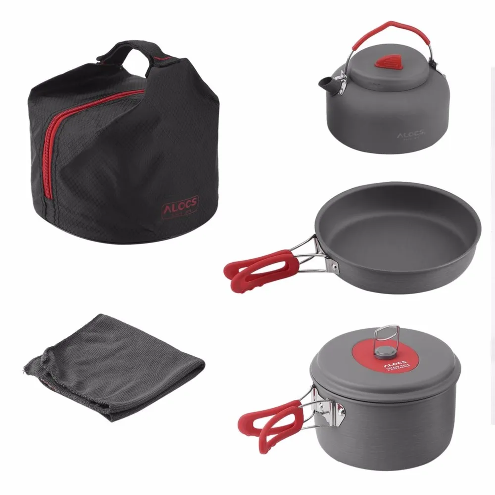 

ALOCS Non-Stick Aluminum Camping Cookware Tableware Set Portable Ultralight Outdoor Cooking Picnic Kettle Kit For 2-3 People