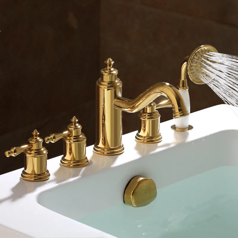 

2017 Wholesale New Brand Premium Luxury Home Decor Golden/Chrome 5pcs Tub Faucet Bathtub Fillers Bath Shower Mixer Taps
