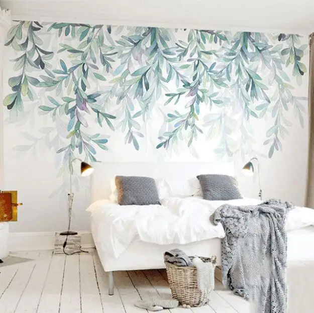 Custom Photo Wallpaper Modern Green Leaves Watercolor Nordic Style Mural Wall Paper Living Room TV Bedroom 3D Fresco Home Decor