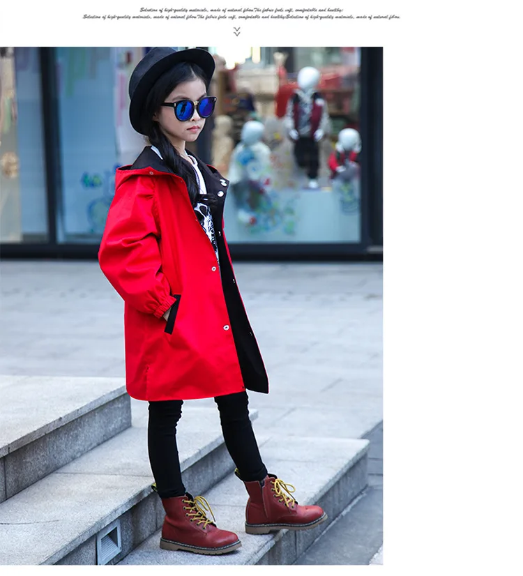 Jaquetas para a Menina com Capuz Jaqueta de Outono Blusão para Meninas Dois Lados Usar Fina Crianças Trench Coat Outwear Roupas Infantis Mod. 254931 11 Mamãe e Bebê