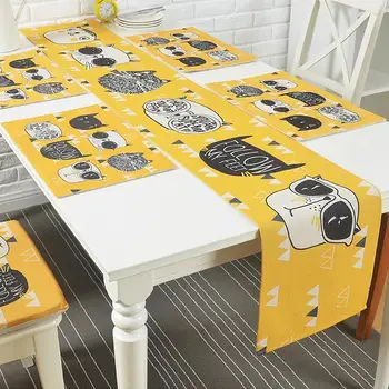 

Nordic Cartoon Cat Printed Cotton linen table runners Modern Tree pattern Chirstmas party Table Cloth Table Runner Placenmat