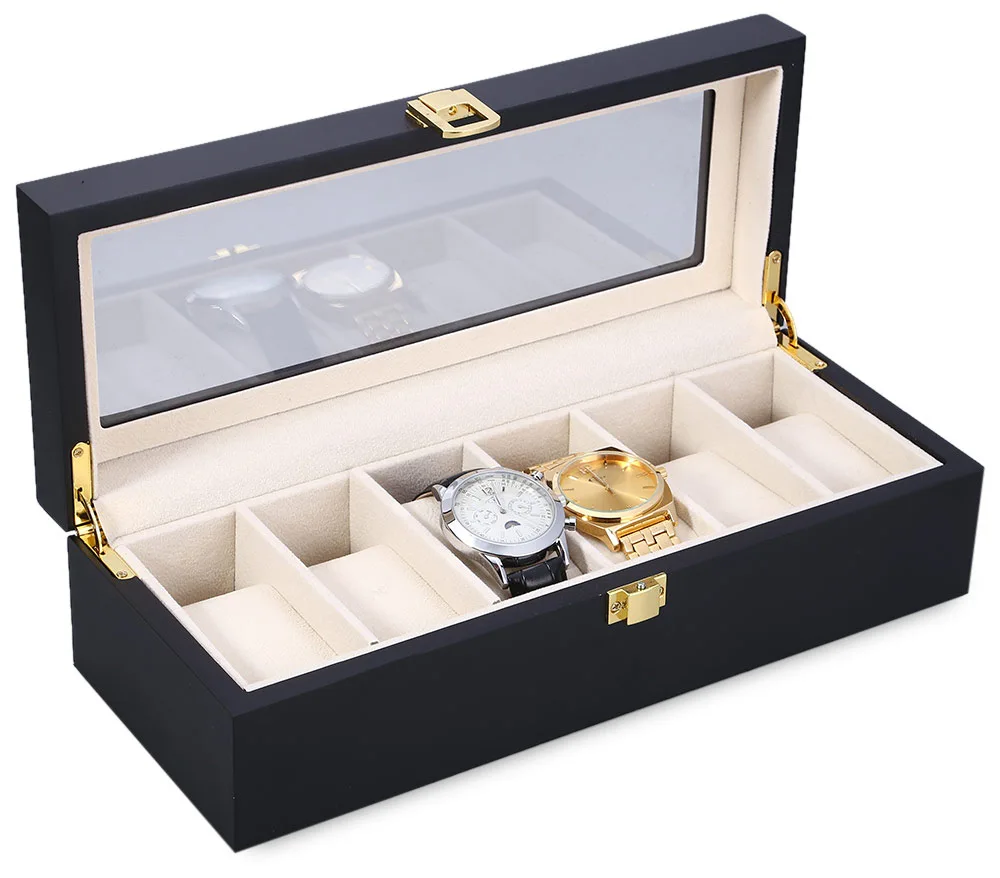 6 Slots Wood Watch Display Case Watches Box