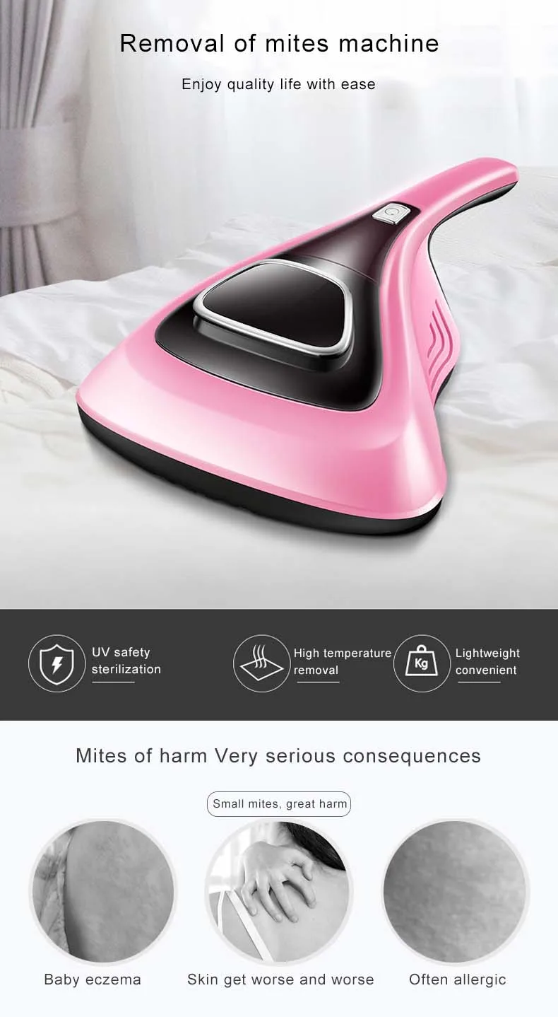 Handheld Dust Mites Cleaner Handheld Vacuum Cleaner Dust Sweeper Bed Mite Collector Mini UV Sterilizer Mattress Acarus Killing