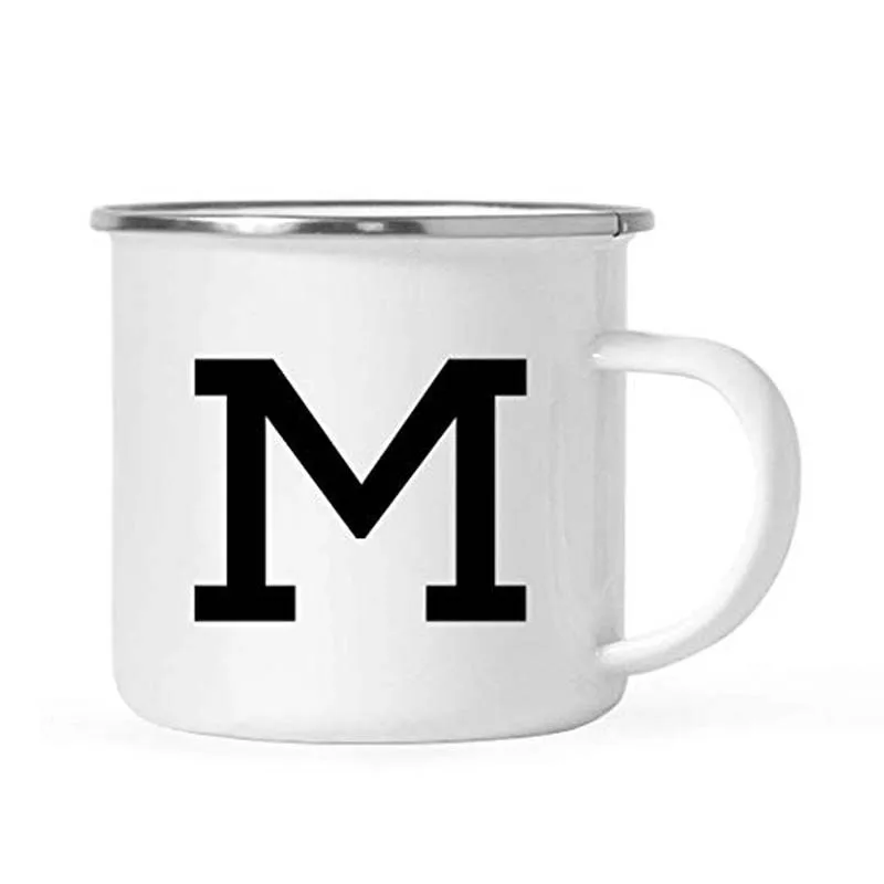 

Stainless Steel Campfire Coffee Mug Gift, Camp Monogram Initial M, Birthday Christmas Outdoors Metal Enamel Camping Cup