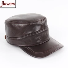 Новые мужские шапки из натуральной кожи, Осень-зима, мужские шапки из натуральной овечьей кожи, военная Кепка s из натуральной кожи, плоская закрывающая уши шапка