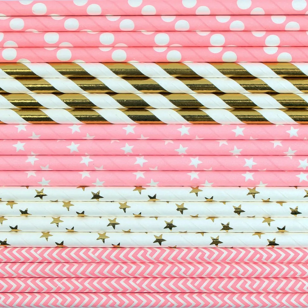 Pro 25pcs Colors Striped Paper Drinking Straws-Rainbow Mixed For Party Decor