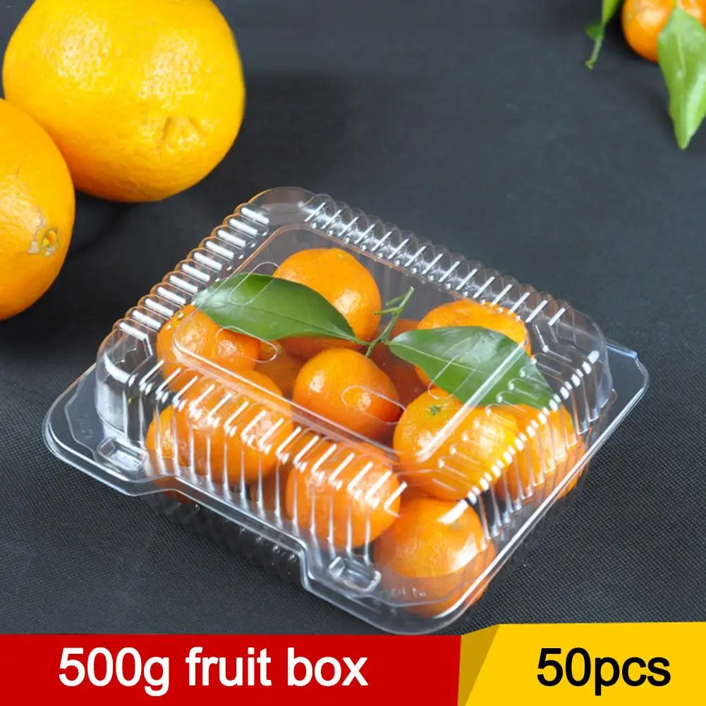 

50pcs/set Safety Disposable Fruit Box Square Clear Hinged Take-Out Plastic Containers for Salad Sandwich Vegetable ON SALE