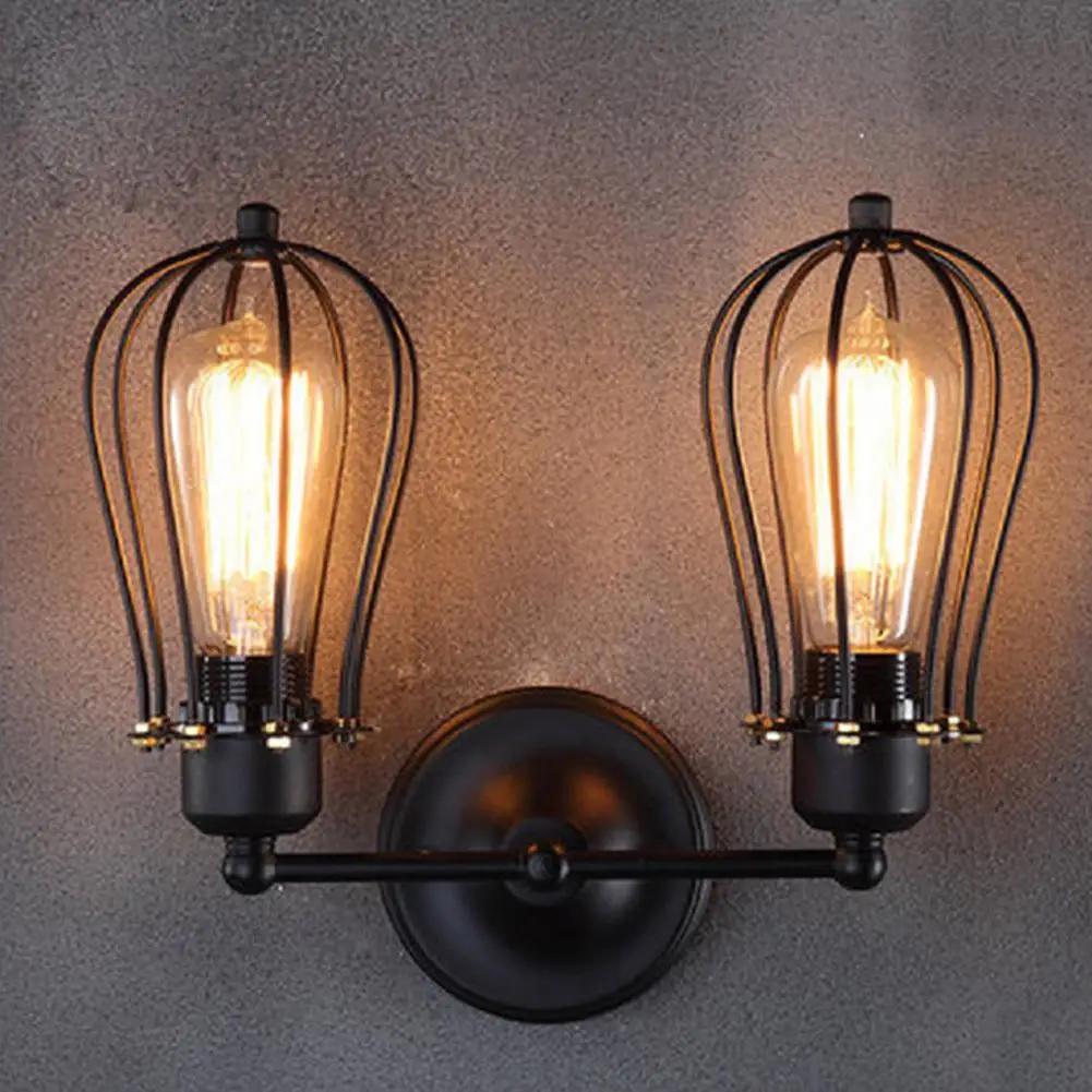 Vintage Industrial Double Head Wall Sconce Lights American rustic wrought iron antique restaurant corridor Decor LED wall lamp