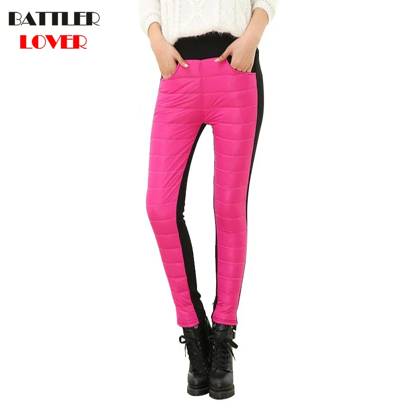 2018 Winter White Duck Down Pants Women Outwear With Elastic Waist Outside Working Wear Thicken Fleece Trousers Womens Down Pant
