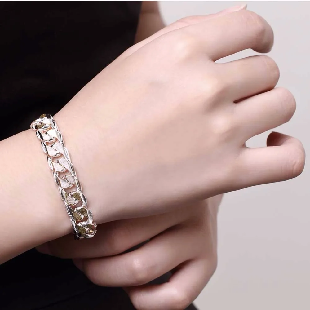 H091 925 silver bracelets for men Stamped 925 and golden link chains square clasp women bracelet bangle jewelry bouddhiste