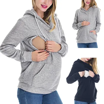 

2018 New Women's Nursing Hoodie Long Sleeves Solid Tops Breastfeeding Hoodie Sweatshirt maternity clothes for pregnant women