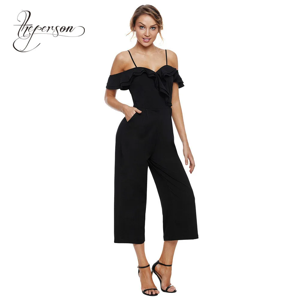 Summer New Pattern Solid Color Tube Top Short Sleeve Contain Pocket Back Zipper Leisure Time Black Jumpsuit | Женская одежда