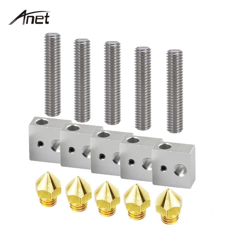 Anet 5pcs 40mm Throat PTFE Pipe Tube 0.4mm Nozzle Extruder Print Head Heating Block Hot End Kit for 3D Printer | Компьютеры и офис