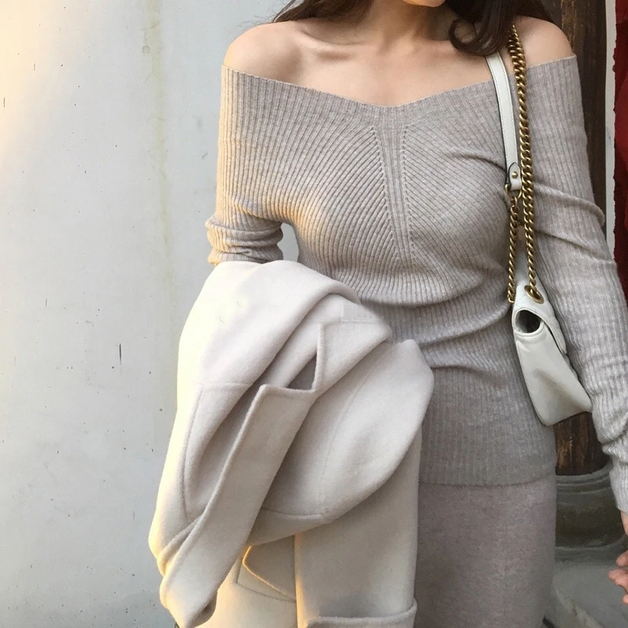 Women Pullover Sweater Off Shoulder Oversized Knitted Spring Winter Clothes Fashion 2019 Tops Long Sleeves 5Zc0282F | Женская одежда