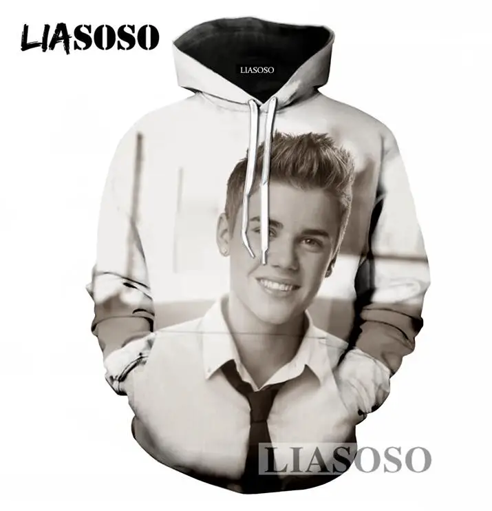 LIASOSO Harajuku New Design Men/Women Hoodies Casual Long Sleeve Sweatshirt 3D Print Singer Justin Bieber Pullover Hoodies T698