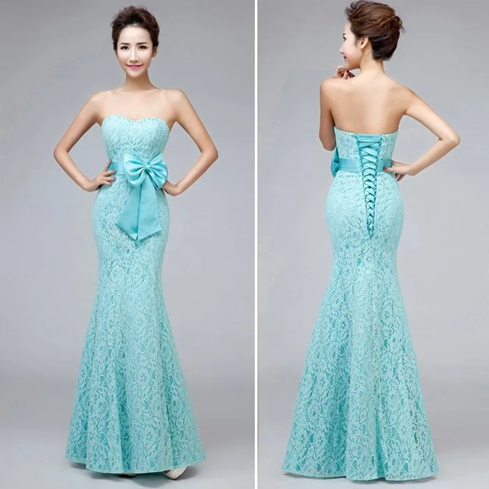 Sweetheart-Strapless-Mermaid-Long-Lace-Mint-Green-Bridesmaid-Dresses-2014-With-Bow