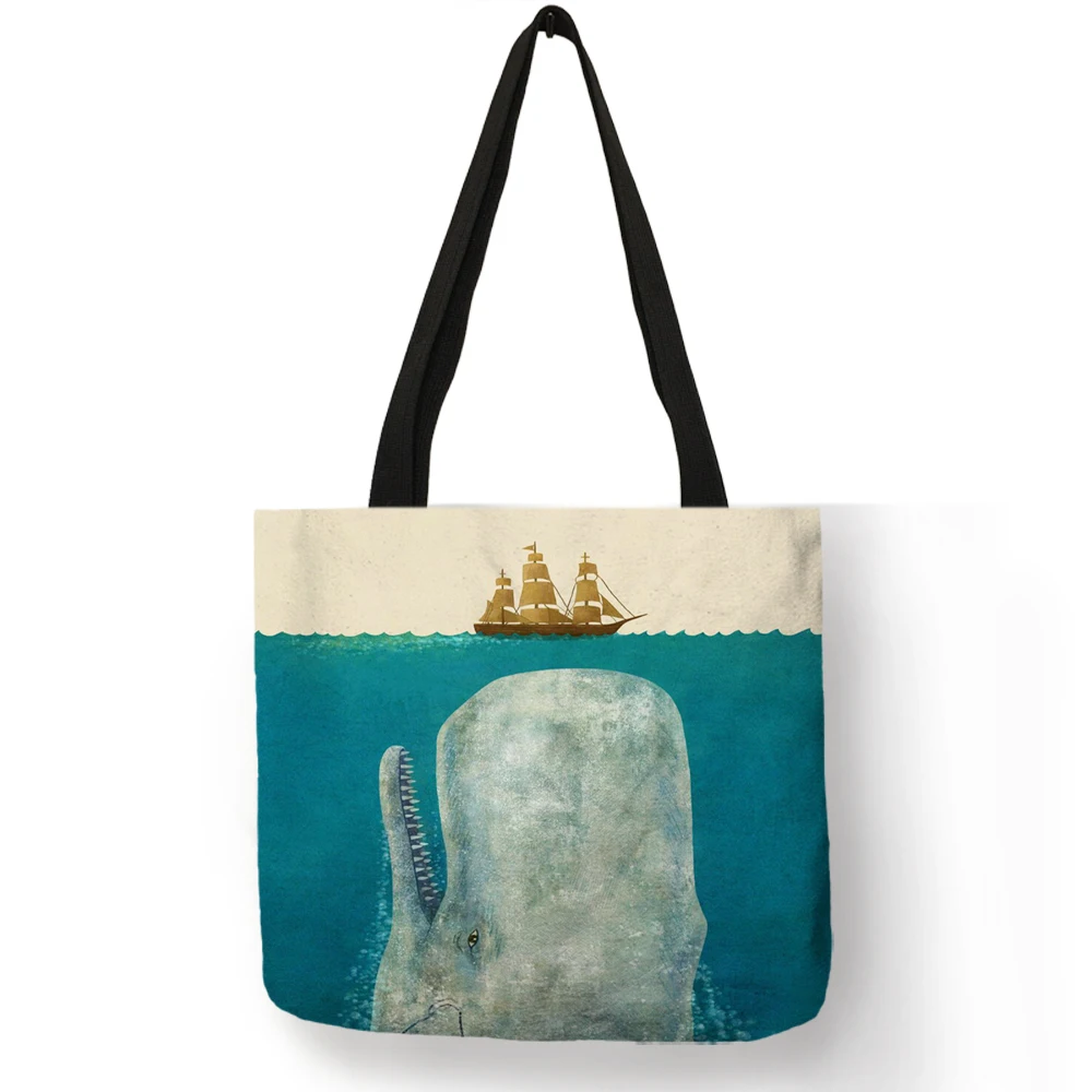 Customize Print Linen Tote Bag For Women Marine Sea Whale Printed Casual Fashion Handbags Reusable Shopping Bags Folding huismerk kopen in de aanbieding Customize Print Linen Tote Bag For Women Marine Sea Whale Printed Casual Fashion Handbags Reusable Shopping Bags Folding huismerk kopen in de aanbieding