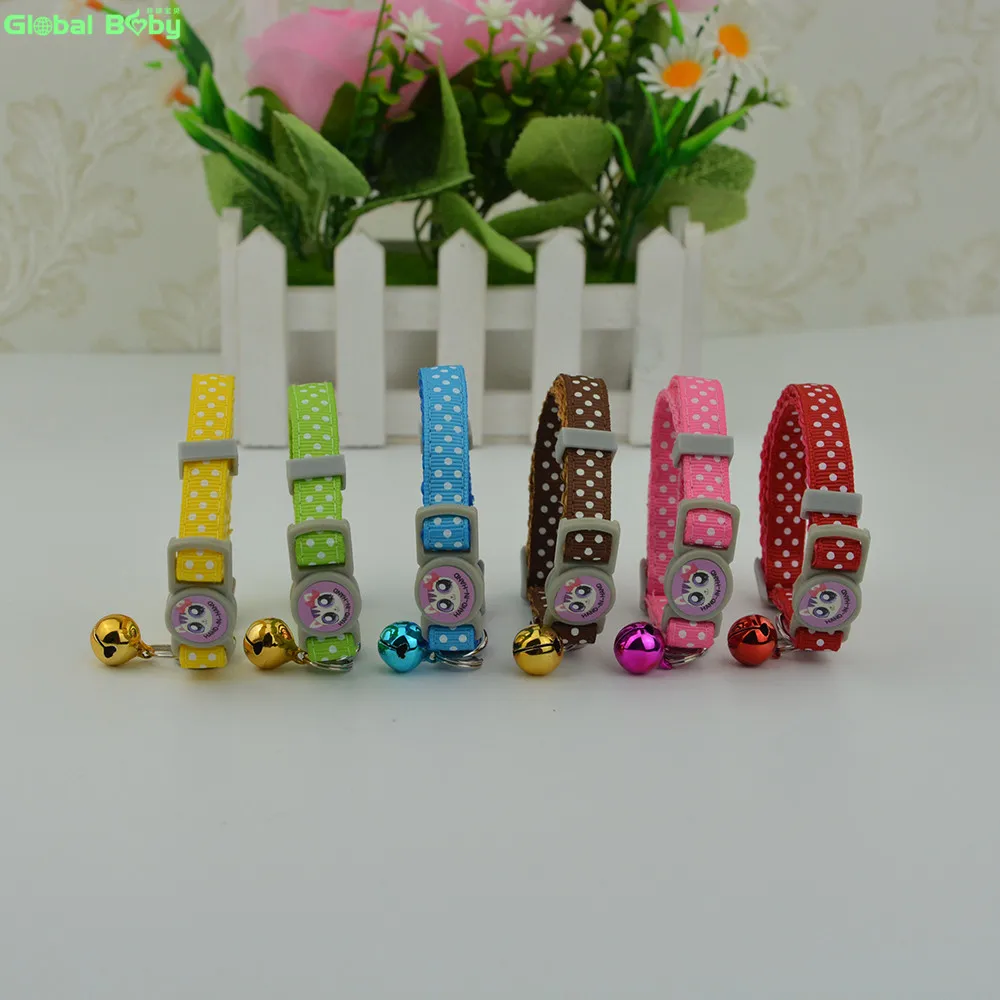 

Free Shipping 6 Colors 7-11inch Polka Dot Nylon Pet Cat Collar with Bells