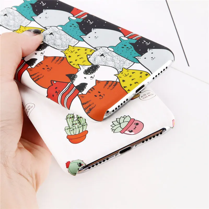 USLION Green Cactus Case For iPhone 7 6 6S Plus Flower Cartoon Animal Phone Cases For iPhone X 8 Plus Matte Hard PC Back Cover