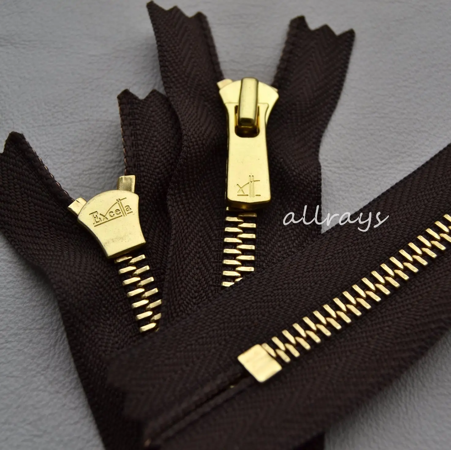 3 gold copper closed tail EXCELLA, brown YKK metal zipper polishing