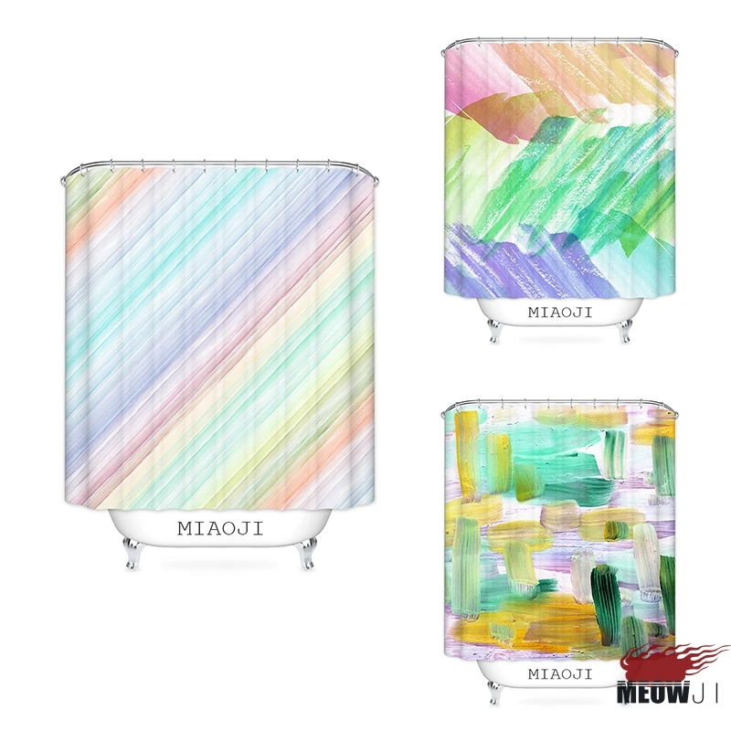 

[MIAOJI] Splashed Blocks Watercolour Shower Curtain Vintage Printed Polyester Fabric Bathroom Decor with Hooks Free Shipping
