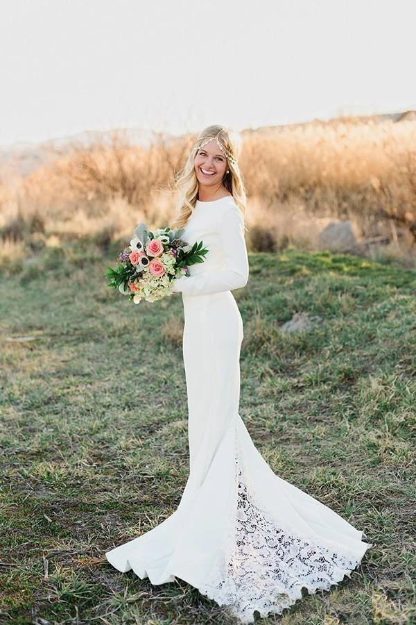 2016 New Arrival Mermaid Bateau Simple Cheap Boho Bridal Dresses vestido de casamento Custom Long Sleeve Wedding | Свадьбы и