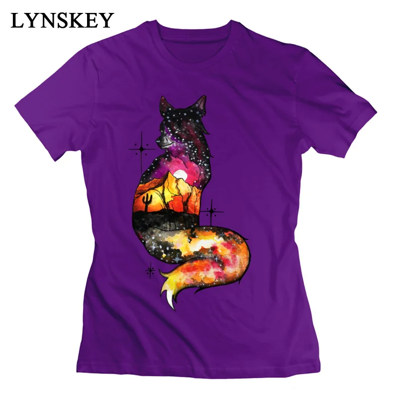 LYNSKEY Cotton Tops Shirt Galaxy Desert Fox for Women Normal T-Shirts Slim Fit Discount Crewneck Short Sleeve Tee Shirt white