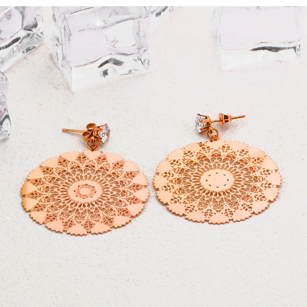 

Hyperbole Drop Earrings AAA+ Cubic Zirconia Ladies Earrings Jewelry Stainless Steel Rose Gold Dangle Earrings For Wedding Party